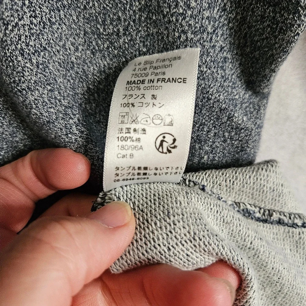 Le Slip Francais Mens Grey Cotton Skier Patch Sweatshirt Made in France Large